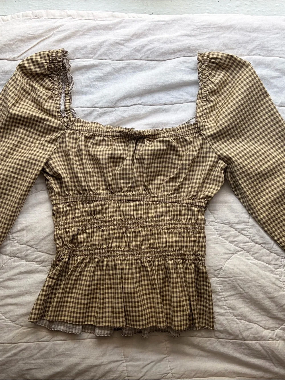 Reformation Lauryn Cotton Bow Blouse Top - Blondie Check French Size 8